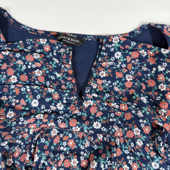 Lucky Brand Navy Floral Long Sleeve Blouse Square Neck Cotton/Modal Womens S/P - Picture 4 of 5